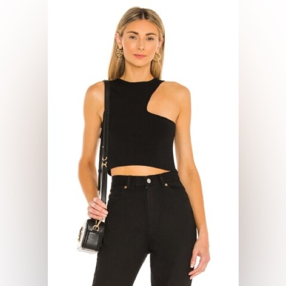 Superdown Nora Black Asymmetrical Cutout Crop Top Size Small - Picture 1 of 8